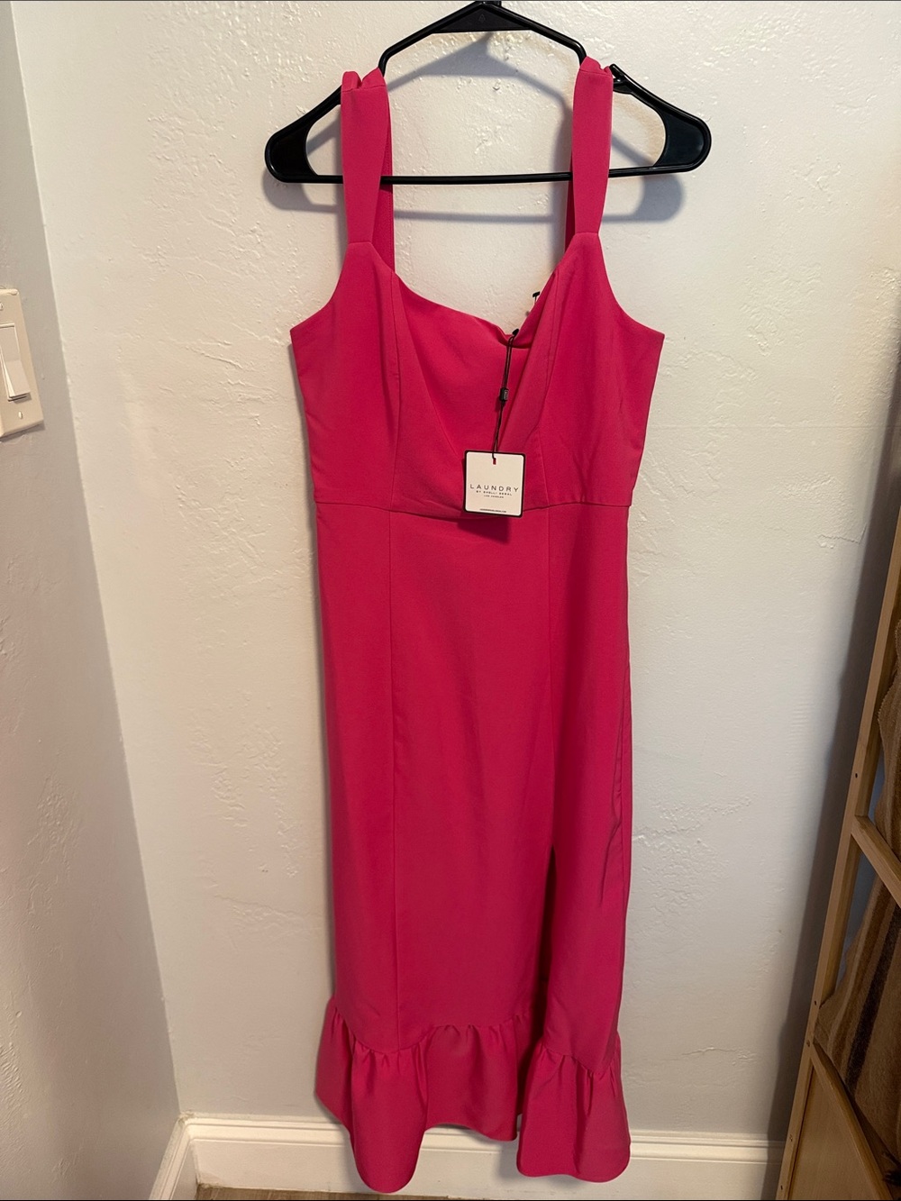 Laundry By Shelli Segal Hot Pink Ruffle-Hem Dress with Wide Straps